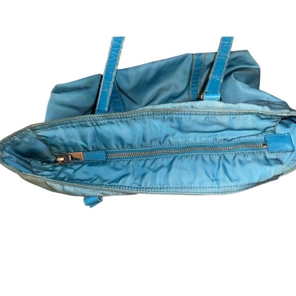 Prada Teal Tessuto Nylon with Leather Handles and Trim Tote, GUC vintage - Picture 6 of 13